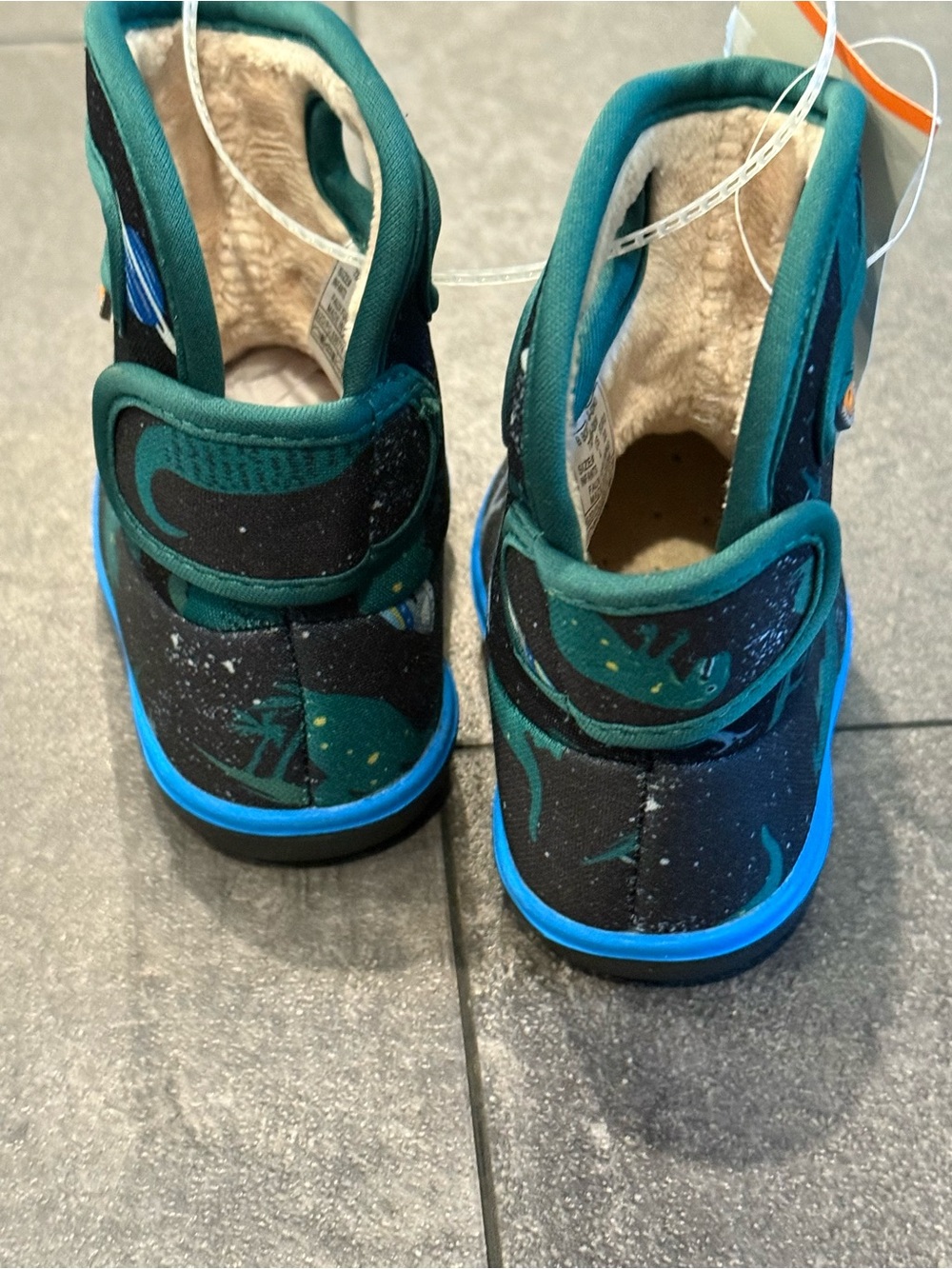 Bogs Kids' Dark Teal Dino Print Winter Boots - Picture 2 of 6